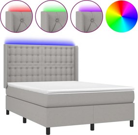 vidaXL Κρεβάτι Boxspring με Στρώμα &amp; LED Αν.Γκρι 140x190εκ. Υφασμάτινο
