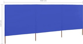 vidaXL Προστατευτικό Αέρα με 3 Πάνελ Αζούρ Μπλε 400x80 εκ. Υφασμάτινο