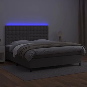 vidaXL Κρεβάτι Boxspring με Στρώμα & LED Γκρι 180x200 εκ. Συνθ. Δέρμα