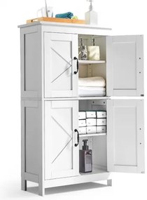 VEVOR Wooden Bathroom Floor Cabinet Storage Organizer Adjustable Shelf White