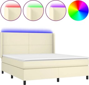 vidaXL Κρεβάτι Boxspring με Στρώμα &amp; LED Κρεμ 180x200 εκ. Συνθ. Δέρμα