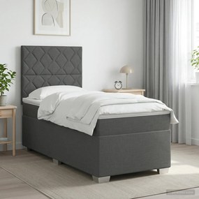 vidaXL Κρεβάτι box spring με στρώμα Σκούρο Γκρι Μονό Ύφασμα