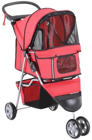 PawHut Καρότσι Σκύλου Σκύλου έως 10 kg Πτυσσόμενο Καλάθι Δαπέδου 2 Βάσεις Ποτηριών Ρυθμιζόμενη Τέντα Κόκκινο