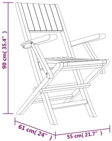 vidaXL Καρέκλες Κήπου Πτυσσόμενες 4 τεμ. 55x61x90 εκ. Μασίφ Ξύλο Teak