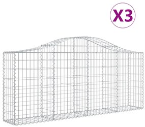 vidaXL Συρματοκιβώτια Τοξωτά 3 τεμ. 200x30x80/100 εκ. Γαλβαν. Ατσάλι