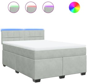 vidaXL Κρεβάτι Boxspring με Στρώμα Ανοιχτό Γκρι 140x190 εκ. Βελούδινο