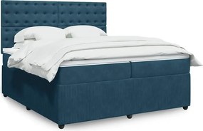 vidaXL Κρεβάτι Boxspring με Στρώμα Μπλε 200x200 εκ. Βελούδινο