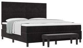 vidaXL Κρεβάτι Box Spring με Στρώμα & Παγκάκι Μαύρο 180x200 εκ. Βελούδο
