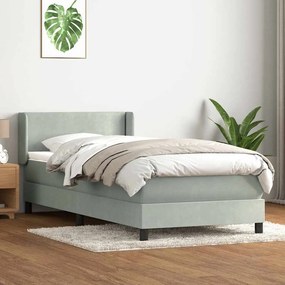 vidaXL Κρεβάτι Boxspring με Στρώμα Ανοιχτό Γκρι 100x210 εκ. Βελούδινο