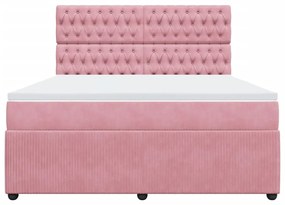 Κρεβάτι Boxspring με Στρώμα Ροζ 180x200 εκ. Βελούδινο - Ροζ