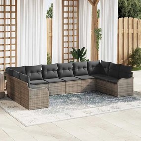 vidaXL Σετ Καναπέ Κήπου με μαξιλάρι 10 pcs Γκρι Πολυ ράταν