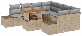 vidaXL Σέτ φαγητού για κήπο με μαξιλάρι 9 pcs Μπεζ και Γκρι