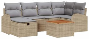vidaXL Σετ Καναπέ Κήπου με μαξιλάρι 7 pcs Μπεζ Πολυ ράταν