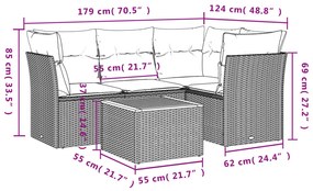 Σετ Καναπέ Κήπου 5 τεμ. Μπεζ Συνθετικό Ρατάν με Μαξιλάρι - Μπεζ