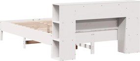 vidaXL Κρεβάτι Βιβλιοθήκη Χωρίς Στρώμα Λευκό 135x190 εκ Μασίφ Πεύκο