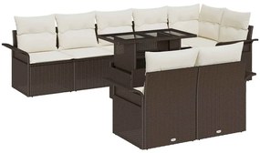 vidaXL Σετ Καναπέ Κήπου με μαξιλάρι 9 pcs Καφέ Πολυ ράταν