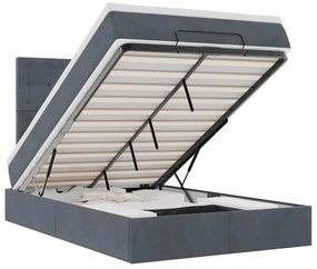 vidaXL Οθωμανικό κρεβάτι με στρώματα & LEDs Σκούρο γκρι Βελούδο
