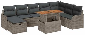 vidaXL Σετ Καναπέ Κήπου Ρυθμιζόμενο ύψος 9 pcs Γκρι συνθετικό ρατάν