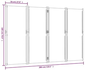 Διαχωριστικό Δωματίου με 4 Πάνελ Αν. Γκρι 280 x 180 εκ. - Γκρι