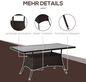 Outsunny Τραπέζι Κήπου Γυάλινο Τραπέζι Τραπεζαρίας Έπιπλα Κήπου Τραπέζι, Πολυρατάν+Ασφαλές Γυαλί, Καφέ+Μαύρο, 150x85x74cm