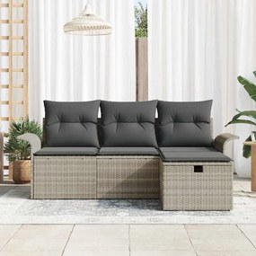 vidaXL Σετ Κήπου 4 Τεμαχίων με Μαξιλάρια σε Ανοιχτό Γκρι Πολυ Ράτταν