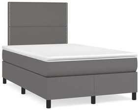 Κρεβάτι Boxspring με Στρώμα Γκρι 120x190εκ. από Συνθετικό Δέρμα - Γκρι