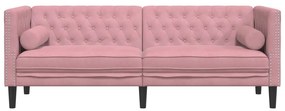 vidaXL Καναπές Διθέσιος Chesterfield με Στηρίγματα Ροζ Βελούδο