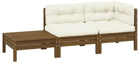 vidaXL Σαλόνι Κήπου Σετ 3 τεμ. από Μασίφ Ξύλο Πεύκου & Κρεμ Μαξιλάρια