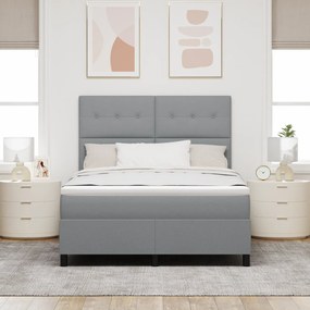 vidaXL Κρεβάτι Box Spring με Στρώμα & Φωτισμό LED σε Γκρι, 140 x 200 cm Υφασμάτινο