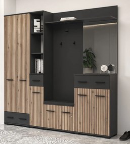 NERIA Καθρέπτης Τοίχου με Artizan Oak/Ανθρακί Ξύλινο Πλαίσιο 60x107x28cm