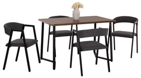 DINING SET JAY 5PCS  WALNUT COLORED TABLE-GREY FABRIC CHAIRS 120x70x76Hcm.