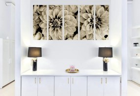 Εικόνα 5 τμημάτων λουλούδια ντάλια σε σχέδιο σέπια - 100x50