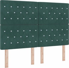 vidaXL LED κεφαλάρι με LED ταινίες φωτός Σκούρο Πράσινο 144 cm Βελούδο