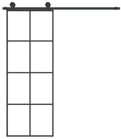 Συρόμενη Πόρτα με Μηχανισμό 76x205 εκ. Γυαλί ESG &amp; Αλουμίνιο - Μαύρο