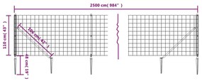 vidaXL Συρματόπλεγμα Περίφραξης Ανθρακί 1,1 x 25 μ. με Καρφωτές Βάσεις