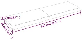 Ράφι Τοίχου 140x40x(2-6) εκ. από Ακατέργαστο Μασίφ Ξύλο Δρυός - Καφέ