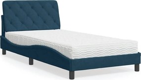 vidaXL Κρεβάτι με Στρώμα Μπλε 100x200 εκ. Βελούδινος