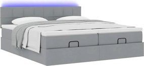 vidaXL Οθωμανικό κρεβάτι με στρώματα &amp; LEDs Ανοιχτό γκρι ύφασμα