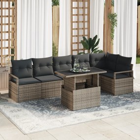 vidaXL Σετ Καναπέ Κήπου 7 τεμαχίων με μαξιλάρια γκρι πολυ ρατάν