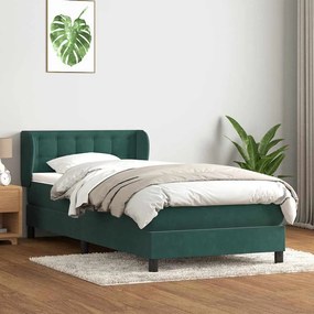 vidaXL Κρεβάτι Boxspring με Στρώμα Σκούρο Πράσινο 100x210εκ. Βελούδινο