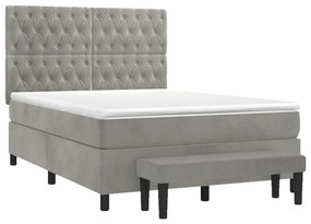 Κρεβάτι Boxspring με Στρώμα Ανοιχτό Γκρι 140x190 εκ. Βελούδινο - Γκρι