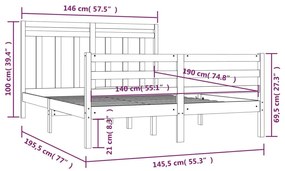 Πλαίσιο Κρεβατιού 140 x 190 εκ. από Μασίφ Ξύλο Πεύκου - Καφέ