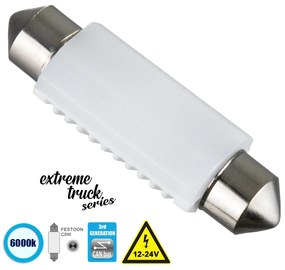 GloboStar® 81335 Λάμπα Αυτοκινήτου &amp; Φορτηγού 42mm FESTOON - C5W 3rd Generation Can-Bus Extreme Truck Series LED 2 SMD 3030 3W 450lm 120° DC 12-24V IP20 Ψυχρό Λευκό 6000K