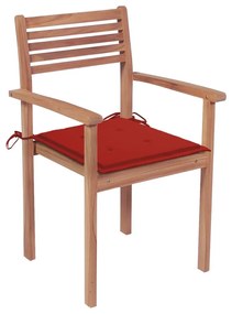 Καρέκλες Κήπου 2 τεμ. από Μασίφ Ξύλο Teak με Κόκκινα Μαξιλάρια - Κόκκινο
