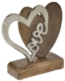 Διακοσμητική Καρδιά 3-70-357-0160 17x5x15cm Silver-Natural Inart Μέταλλο,Ξύλο