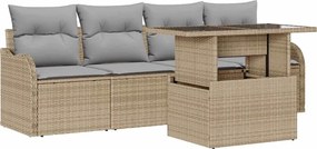 vidaXL Σετ Καναπέ Κήπου με μαξιλάρι με μαξιλάρι 5 pcs Μπεζ Πολυ Ρατάν