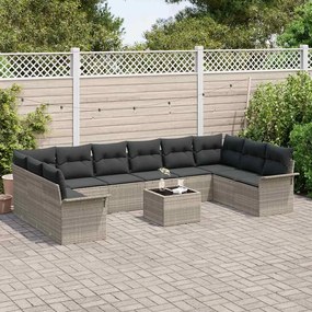 vidaXL Σετ Καναπέ Κήπου με μαξιλάρι 11 pcs Γκρι Πολυ ράταν
