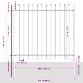 vidaXL Φράχτης Κήπου Γκρι 1.7 x 1.5 m Ατσάλι με Επικάλυψη Πούδρας