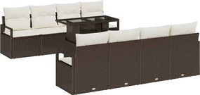 vidaXL Σετ Καναπέ Κήπου με μαξιλάρι 9 pcs Καφέ Πολυ ράταν