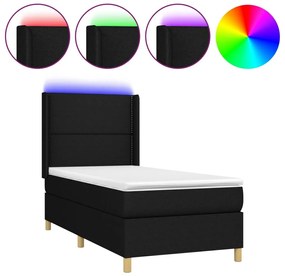 Κρεβάτι Boxspring με Στρώμα &amp; LED Μαύρο 100x200 εκ. Υφασμάτινο - Μαύρο